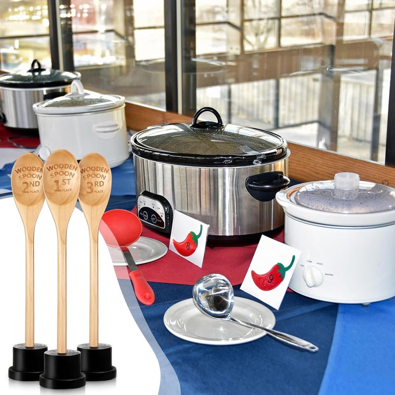 Highergo 3 Pieces Golden Spoon Award Trophies Set Chili Cook Off Wood Spoon Prizes Wooden Laser Engraved with Wooden Trophy Base Cooking Baking Gifts for Bake Off Chili - Image 2